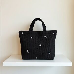 Stylish Black Tote Bag with Star and Moon Design